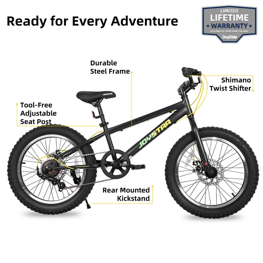 JOYSTAR 20 Inch Mountain Bike for Kids Ages 7-12 Year Old, 3-Inch Wide Knobby Tires, 7 Speed Shimano Drivetrain, Disc Brakes, Fat Tire Kids Bicycles for Boys Girls, Purple