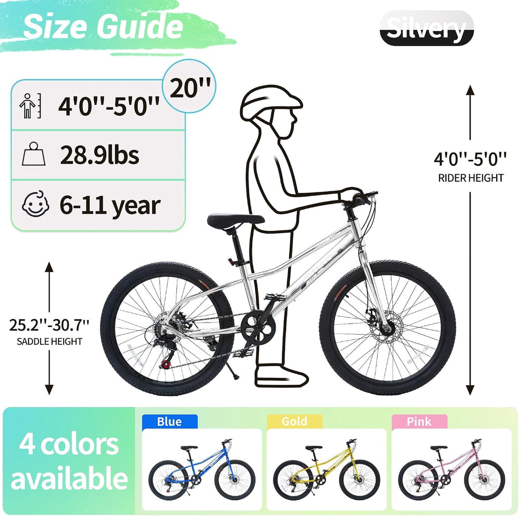 Akaber Kids Bike for Girls 6-11, 20 Inch Mountain Bike for Kids with High Carbon Steel, Dual Disc Brakes and Kickstand