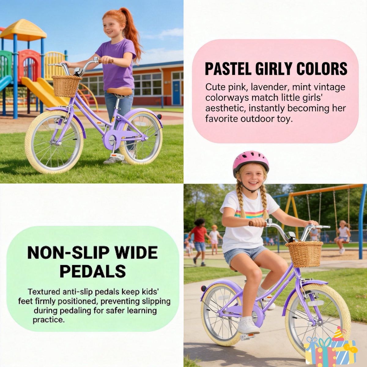 Korimefa Girls Bike 18 Inch Kids Bicycle for 5-9 Years Old, with Removable Training Wheels & Cute Basket, Ideal Gift for Toddler Girls Outdoor Riding,Purple