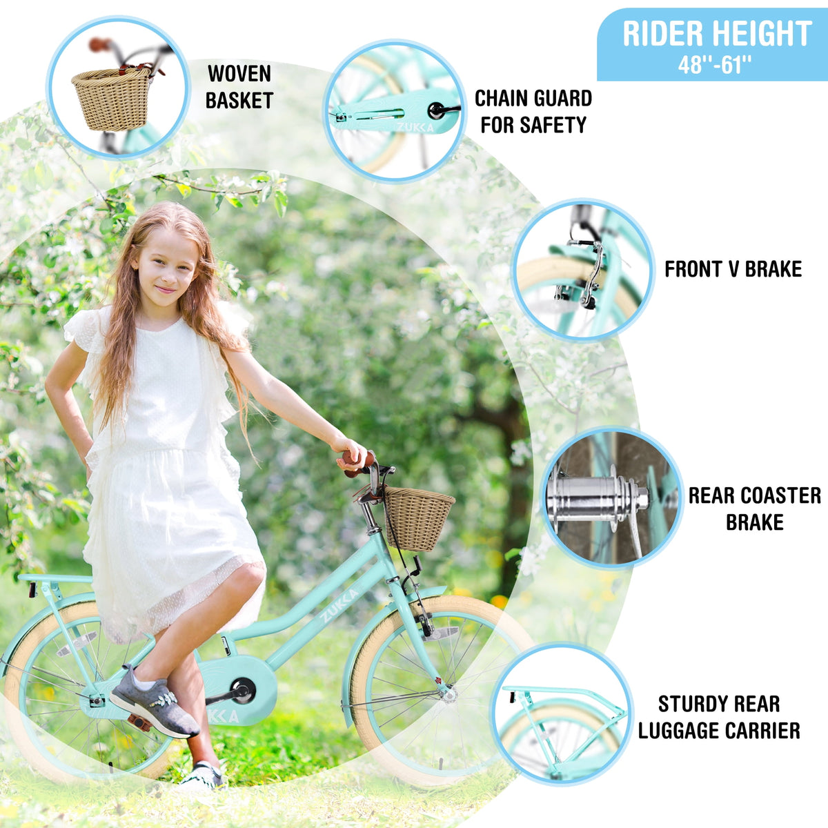 Aukfa 20 inch Girl's Bikes with Basket, Children's Bicycle for 7-10 Years Old Kids, Purple