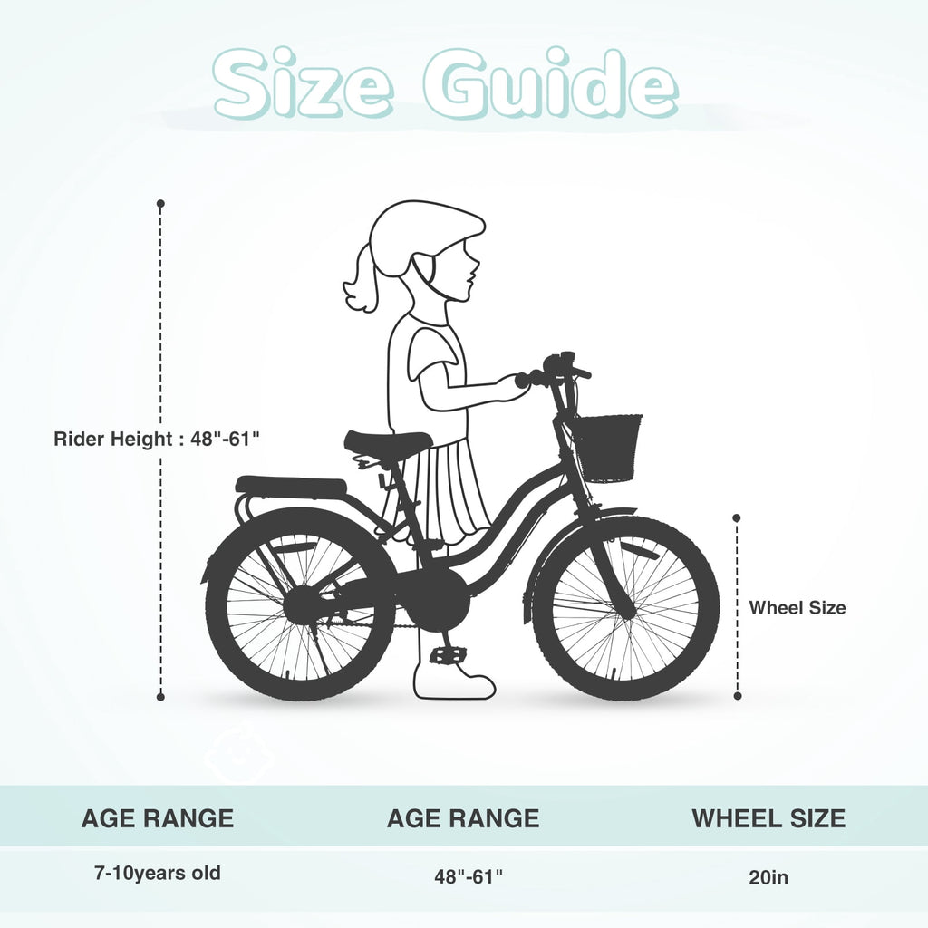 Aukfa 20" Girls Bike with Basket – Kids Bicycle for Ages 7-12, Front & Rear Brakes,Pink
