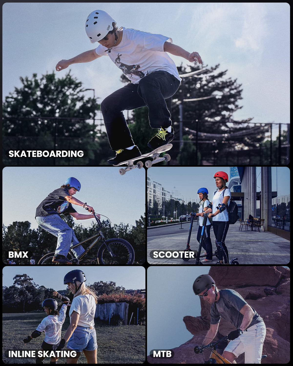 OutdoorMaster Skateboard Cycling Helmet - Two Removable Liners Ventilation Multi-Sport Scooter Roller Skate Inline Skating Rollerblading for Kids, Youth & Adults