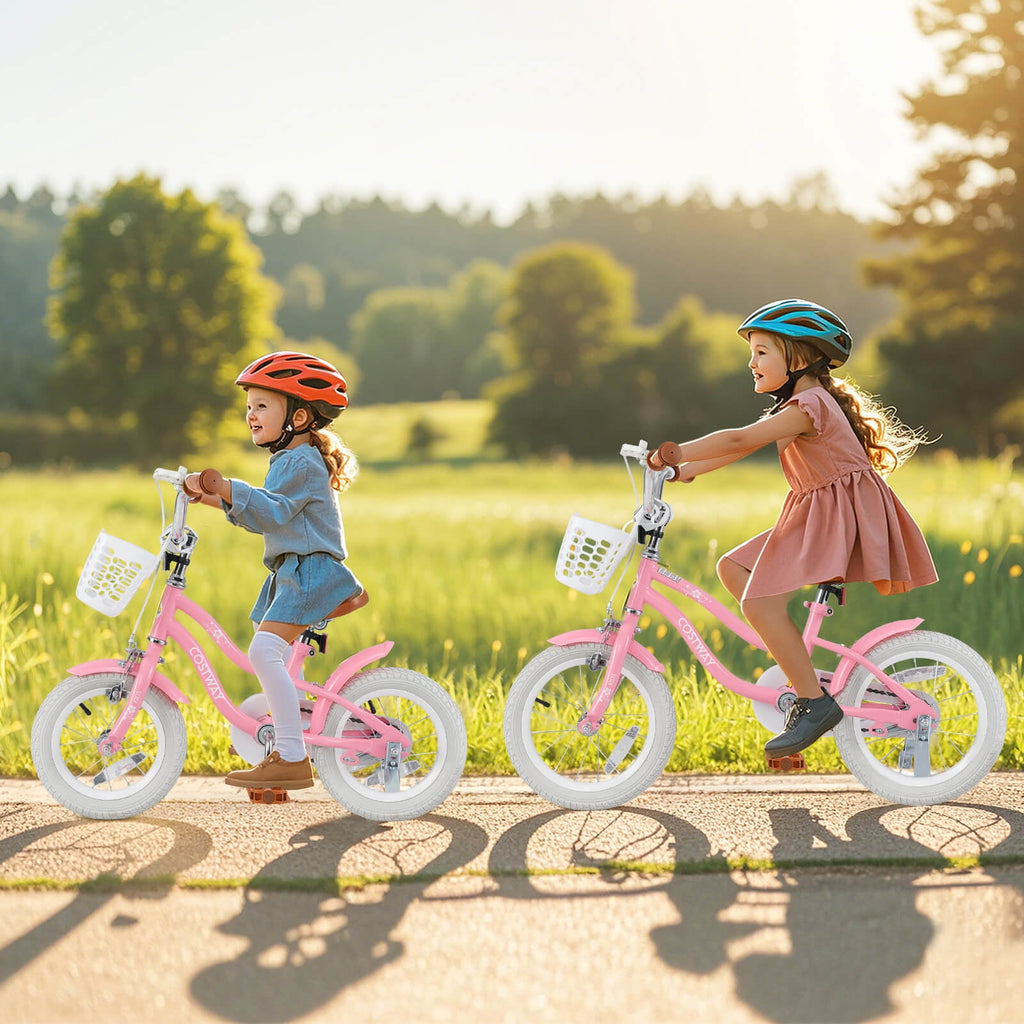 Costway 18'' Kids Bike Toddler Bicycle with Training Wheel Kickstand for 4-8 Years Old Pink
