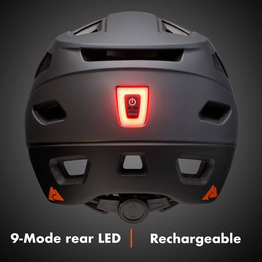 Ozark Trail Adult Bike Helmet with Rechargeable Rear Light-Up, Black, 9 Modes, Ages 14+