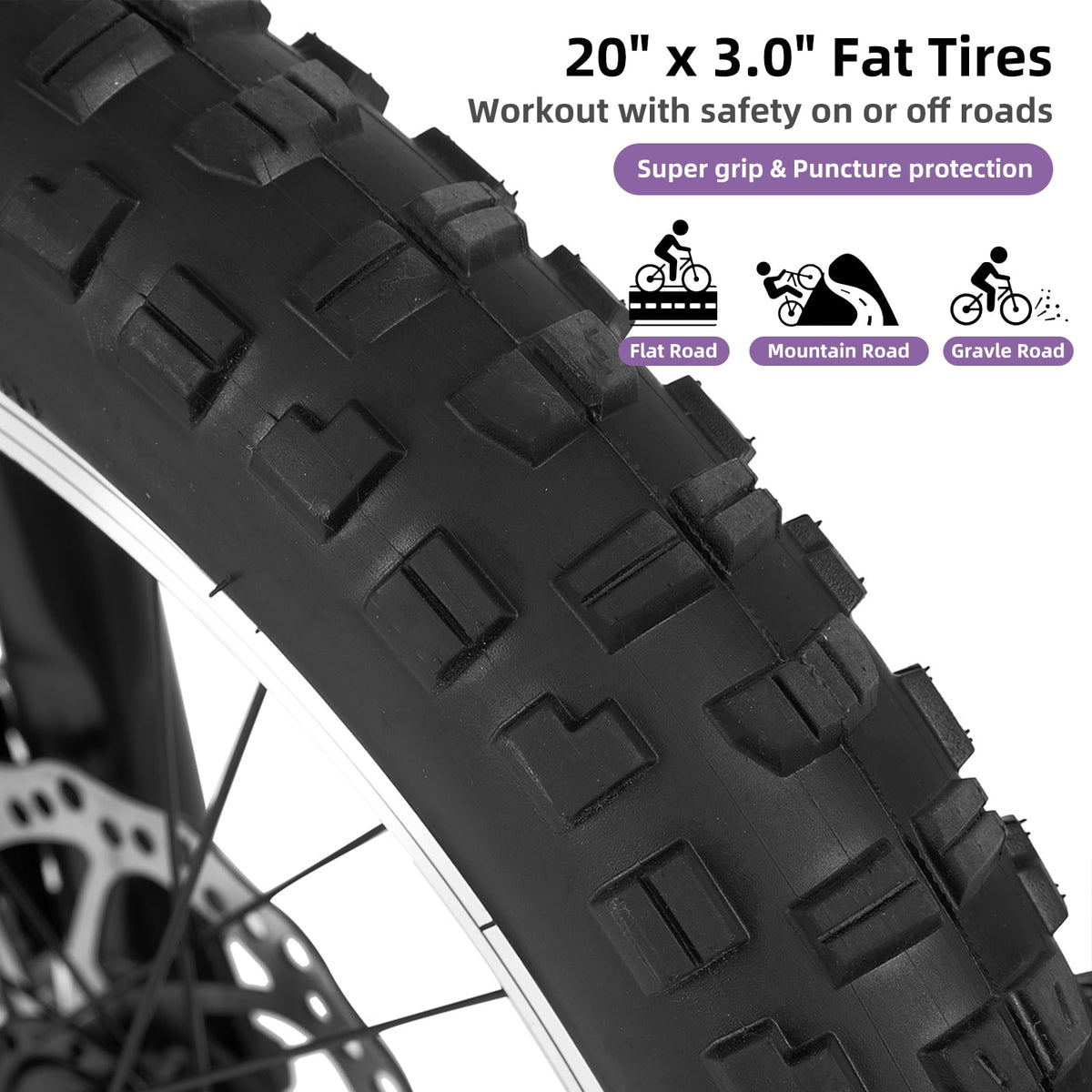 JOYSTAR 20 Inch Mountain Bike for Kids Ages 7-12 Year Old, 3-Inch Wide Knobby Tires, 7 Speed Shimano Drivetrain, Disc Brakes, Fat Tire Kids Bicycles for Boys Girls, Purple