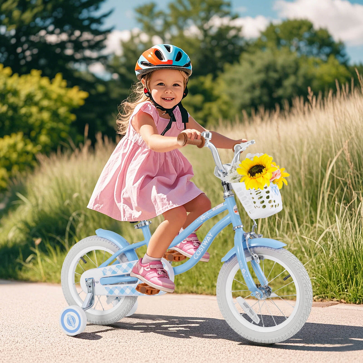 Costway 18'' Kids Bike Toddler Bicycle with Training Wheel Kickstand for 4-8 Years Old Pink