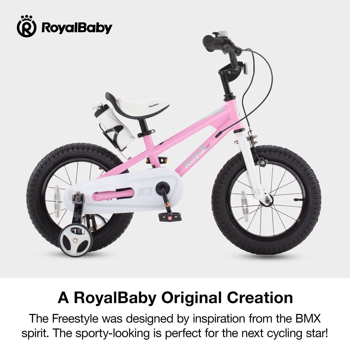 Royalbaby Boys Girls Kids Bike 14 In BMX Freestyle Blue 2 Hand Brakes Bicycles with Training Wheels Child Bicycle