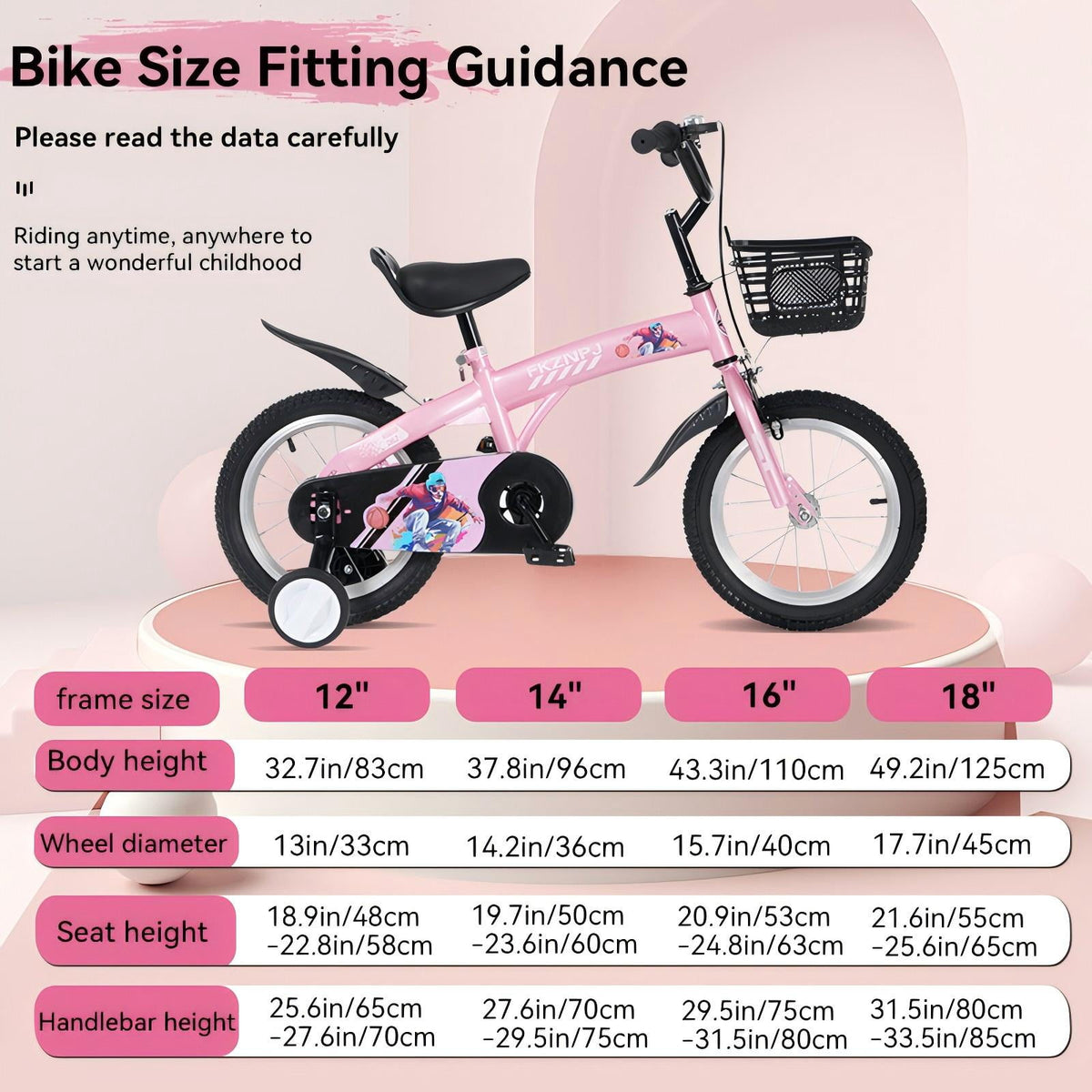 Aukfa 18-Inch Kids Bike for Boys & Girls Ages 5-10,Balance Bikewith Training Wheels, Coaster Brake & Front V-Brake,Pink