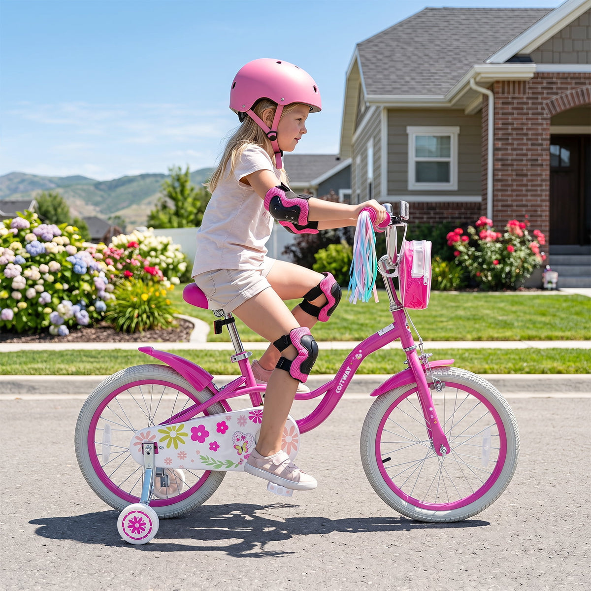Costway 18 Inches Girls Bike with Front Bag, Children Training Bicycle for 4-8 Years Old Pink