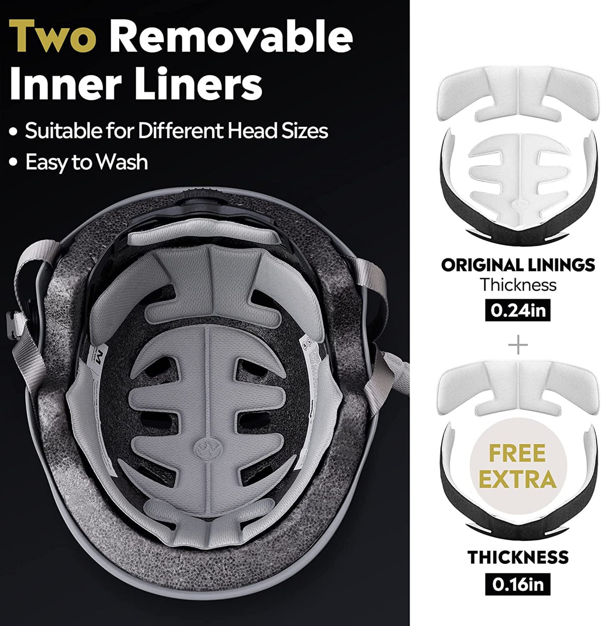 OutdoorMaster Skateboard Cycling Helmet - Two Removable Liners Ventilation Multi-Sport Scooter Roller Skate Inline Skating Rollerblading for Kids, Youth & Adults