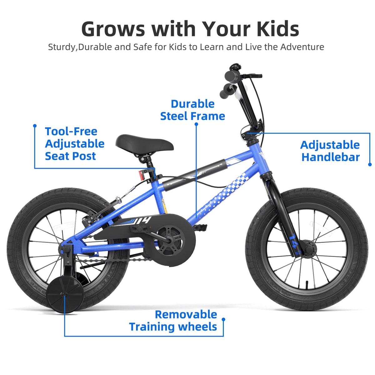 Korimefa Kids Bike, 14 inch Boys Bike BMX Style Bicycle with Training Wheels Coaster Brake for 4 5 6 7 Years Old Toddlers Boys , Blue