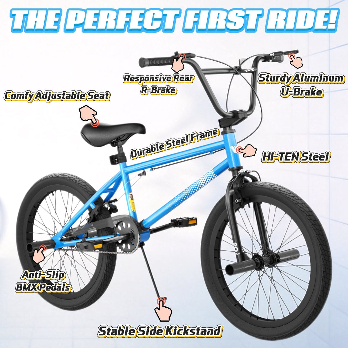 Korimefa 18 inch BMX Bikes, Kids Bicycles for Boys Ages 5-9, Child, Tween & Teen, Front Aluminum Alloy U-Brake, Rear R-Brake, Hand Brake Levers & Front and Rear Pegs, White