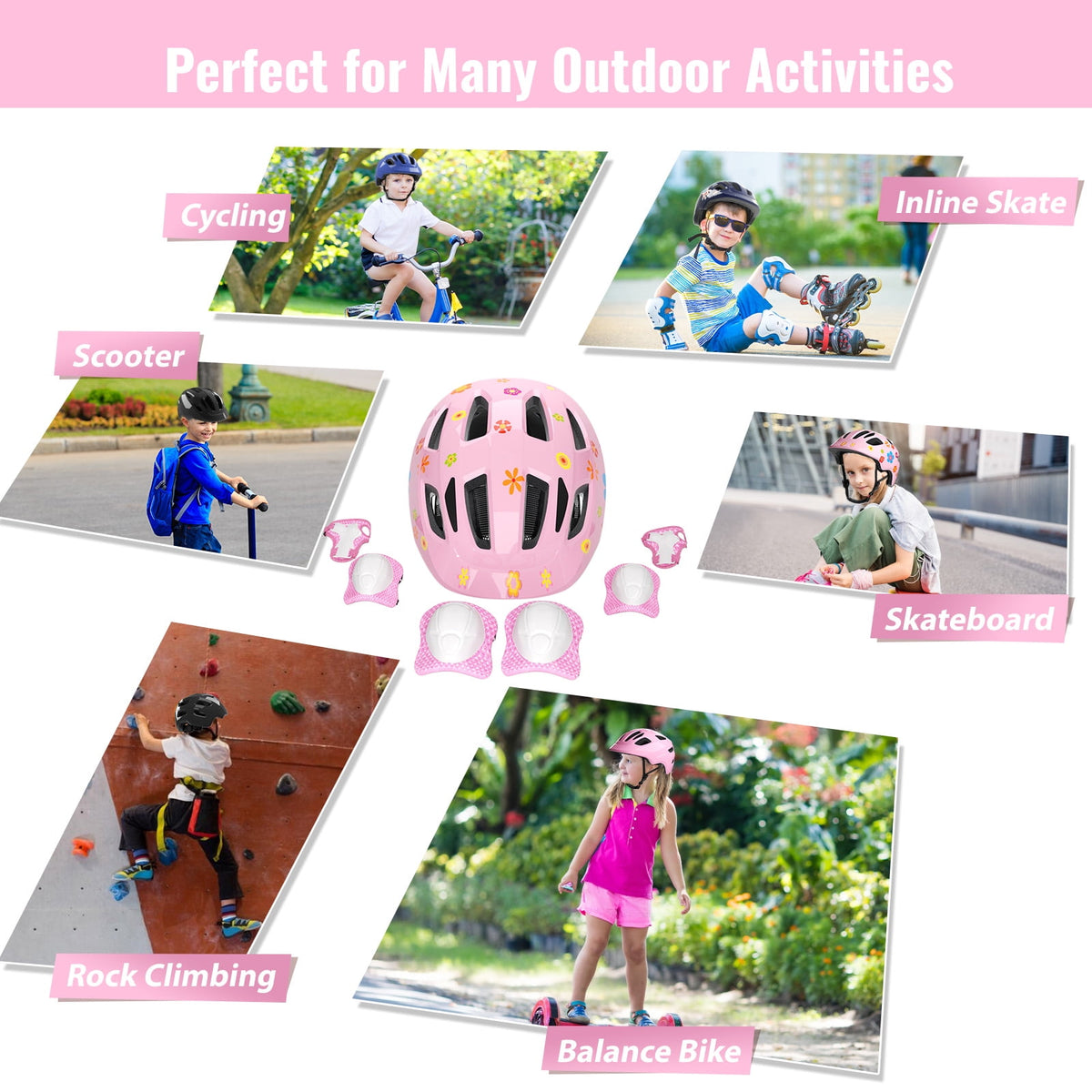 KORIMEFA Kids Bike Helmet Toddler Bicycles Helmets, Multi-Sport Protective Gear Set for 3-5-8-14 Years Boys Girls with Knee Elbow Pads Wrist Guards for Cycling,Skateboarding,Skating Scooter
