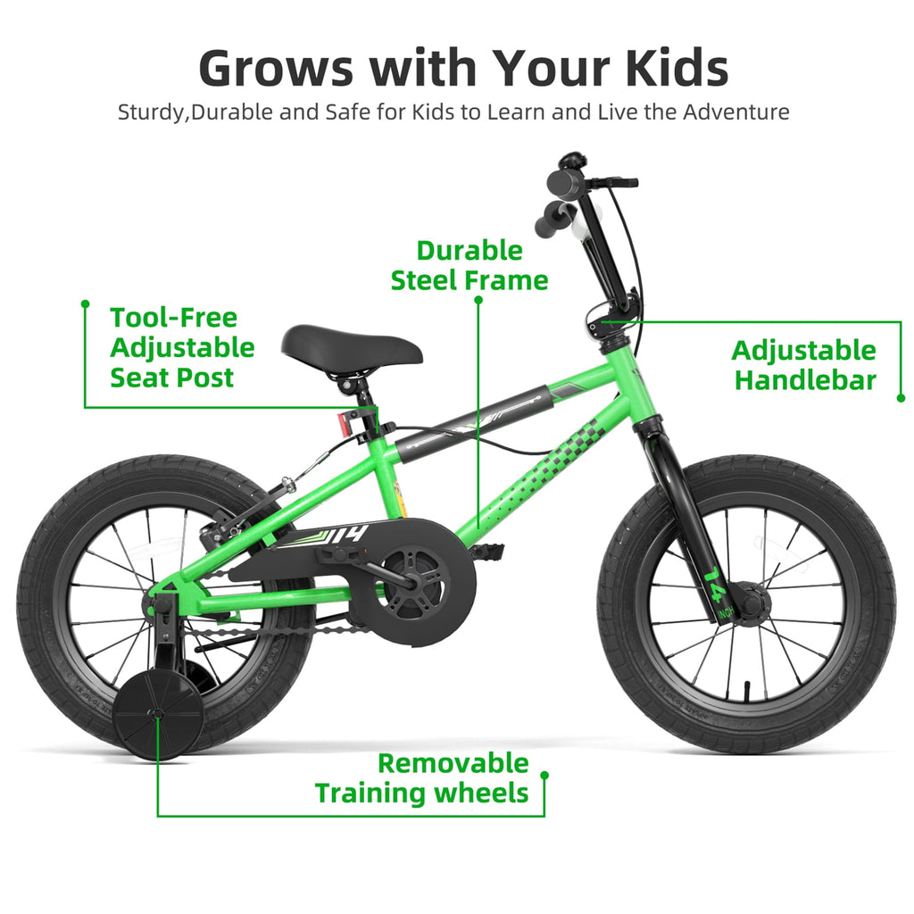 Korimefa Kids Bike, 14 inch Boys Bike BMX Style Bicycle with Training Wheels Coaster Brake for 4 5 6 7 Years Old Toddlers Boys , Blue