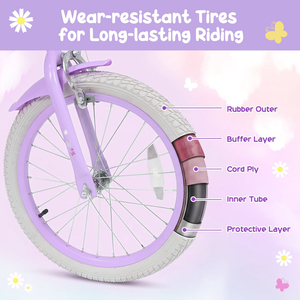 Costway 18 Inches Girls Bike with Front Bag, Children Training Bicycle for 4-8 Years Old Pink