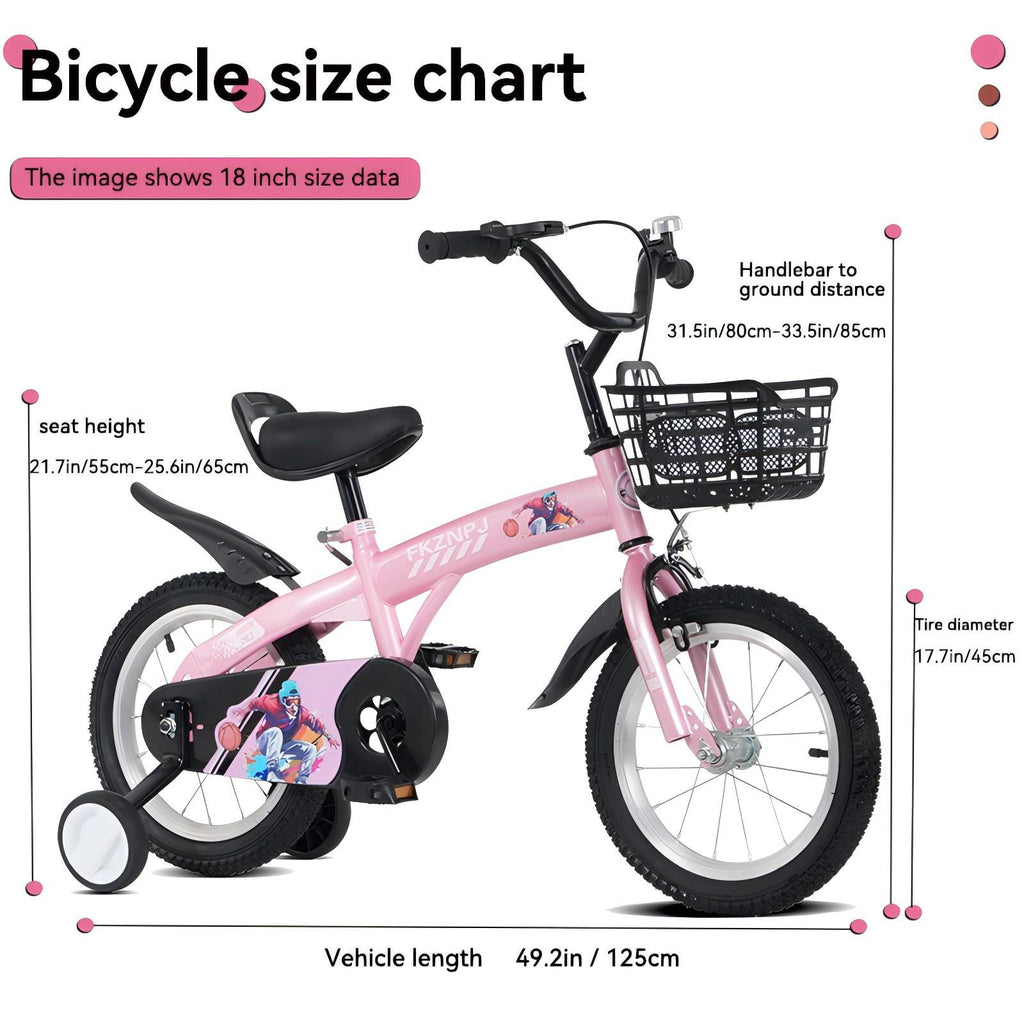 Aukfa 18-Inch Kids Bike for Boys & Girls Ages 5-10,Balance Bikewith Training Wheels, Coaster Brake & Front V-Brake,Pink