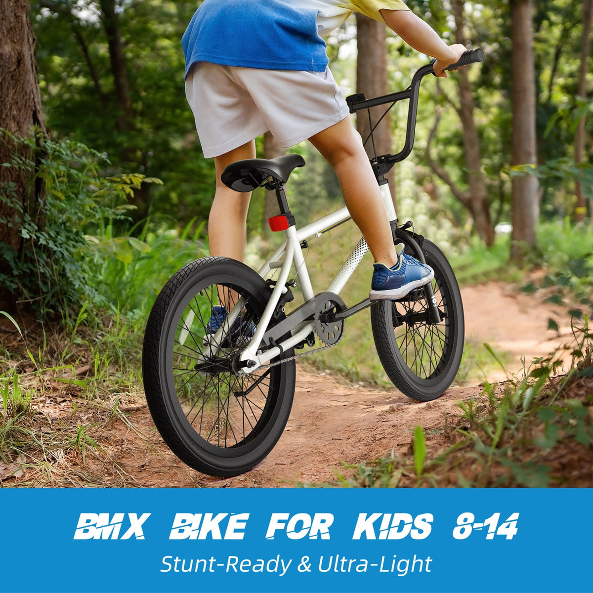 Korimefa 18 inch BMX Bikes, Kids Bicycles for Boys Ages 5-9, Child, Tween & Teen, Front Aluminum Alloy U-Brake, Rear R-Brake, Hand Brake Levers & Front and Rear Pegs, White