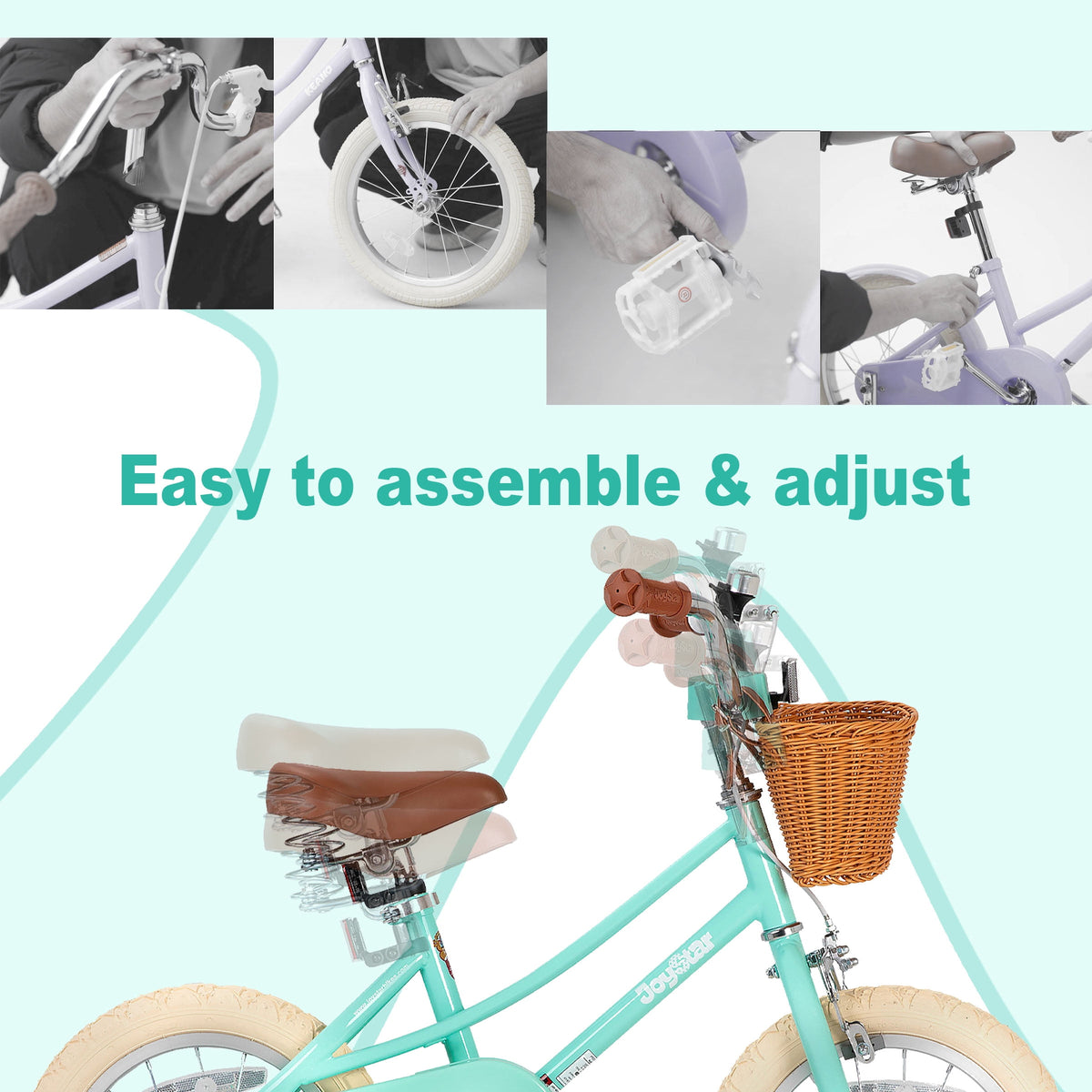 JOYSTAR 14 Inch Girls Bike with Training Wheels & Basket for Ages 3-5, Purple
