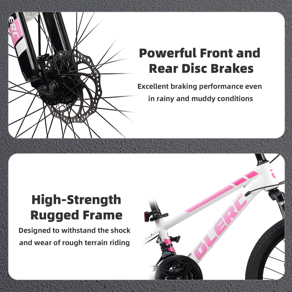 Glerc Skyline 24 Inch Kids Mountain Bike for Boys Girls 10 11 12 13 14 Years Old, 21-Speed Kid Bicycle with Front Suspension & Dual Disc Brakes & Rugged Frame, Black