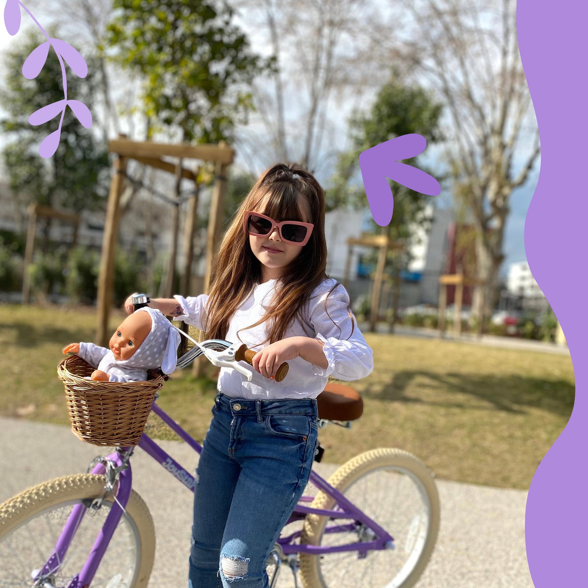 JOYSTAR 14 Inch Girls Bike with Training Wheels & Basket for Ages 3-5, Purple