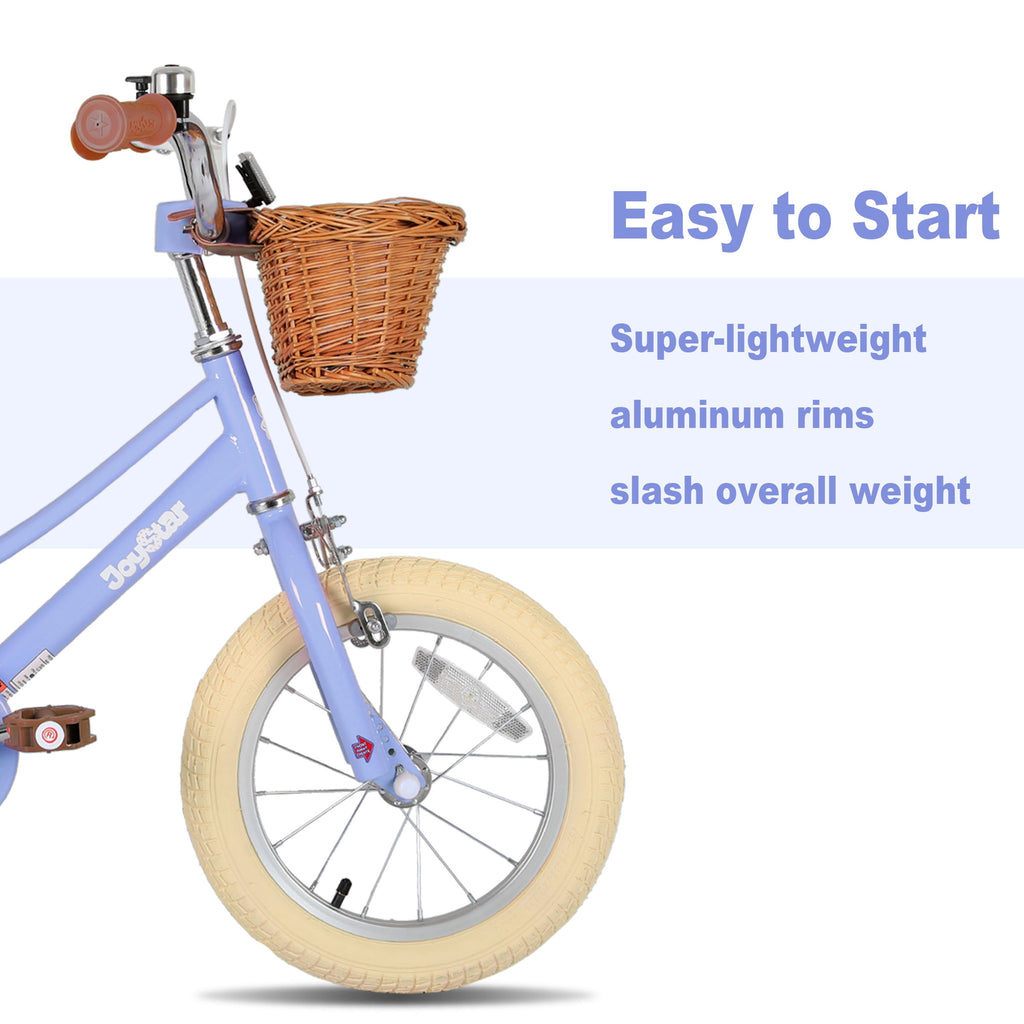 JOYSTAR 14 Inch Girls Bike with Training Wheels & Basket for Ages 3-5, Purple