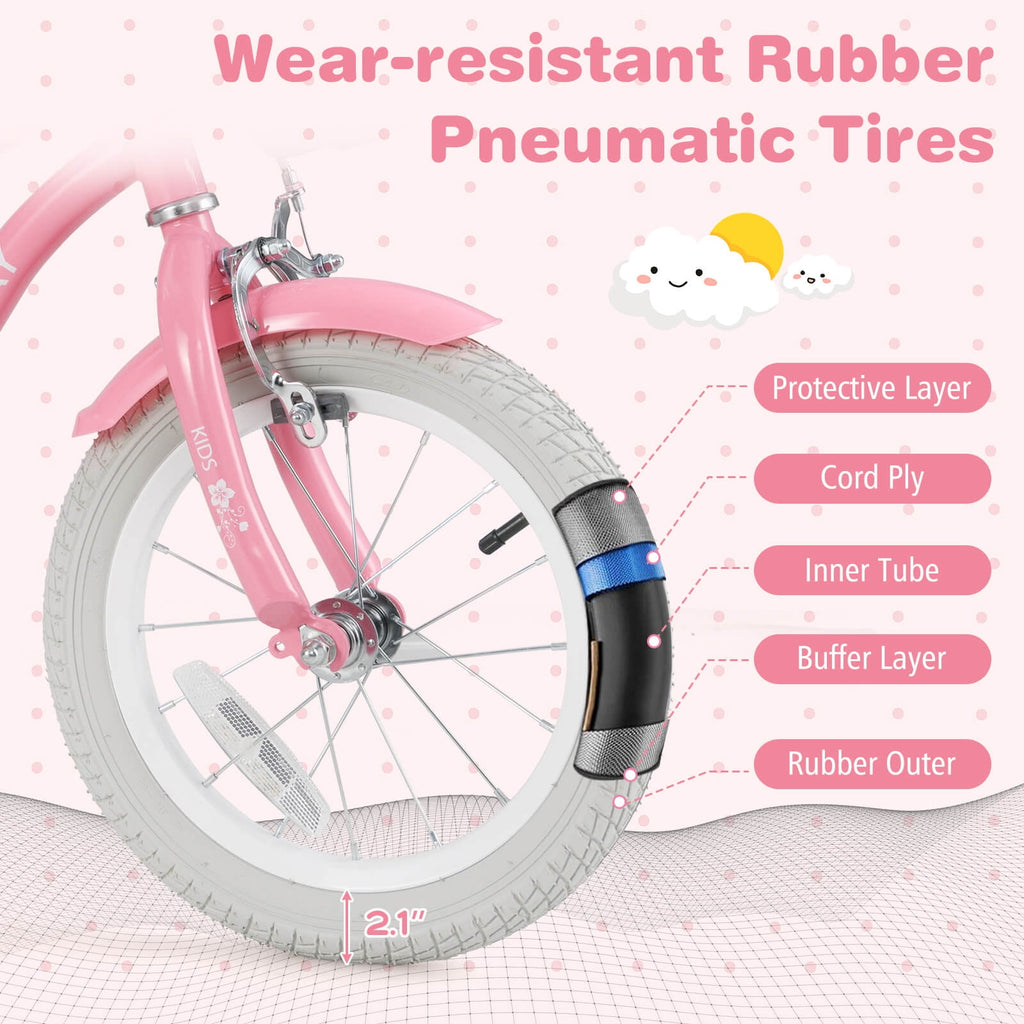 Costway 18'' Kids Bike Toddler Bicycle with Training Wheel Kickstand for 4-8 Years Old Pink