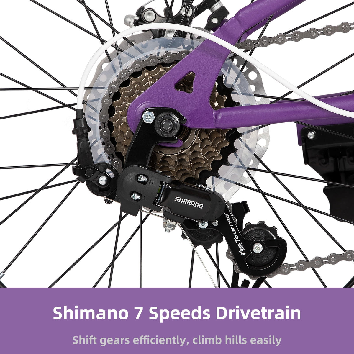 JOYSTAR 20 Inch Mountain Bike for Kids Ages 7-12 Year Old, 3-Inch Wide Knobby Tires, 7 Speed Shimano Drivetrain, Disc Brakes, Fat Tire Kids Bicycles for Boys Girls, Purple