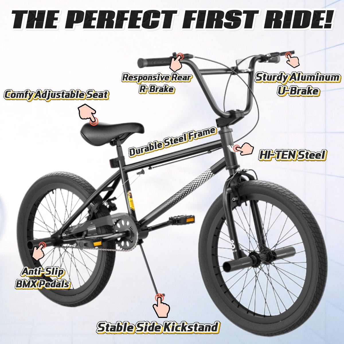 Korimefa 18 inch BMX Bikes, Kids Bicycles for Boys Ages 5-9, Child, Tween & Teen, Front Aluminum Alloy U-Brake, Rear R-Brake, Hand Brake Levers & Front and Rear Pegs, White