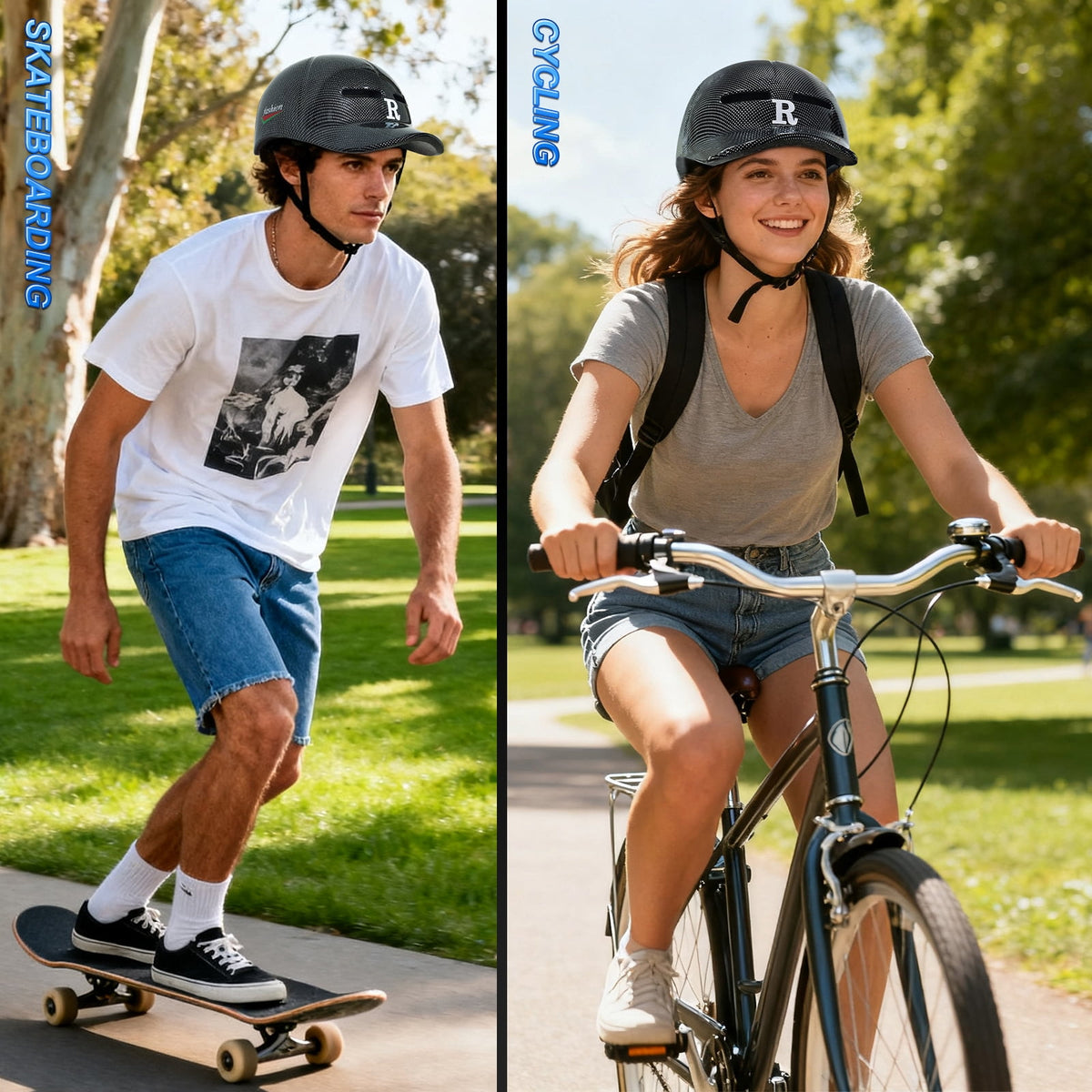 Adult bicycle helmet, unisex - comfortable, lightweight, adjustable baseball cap style cycling helmet, suitable for urban commuting, road cycling, rollerblading, and scooter riding.