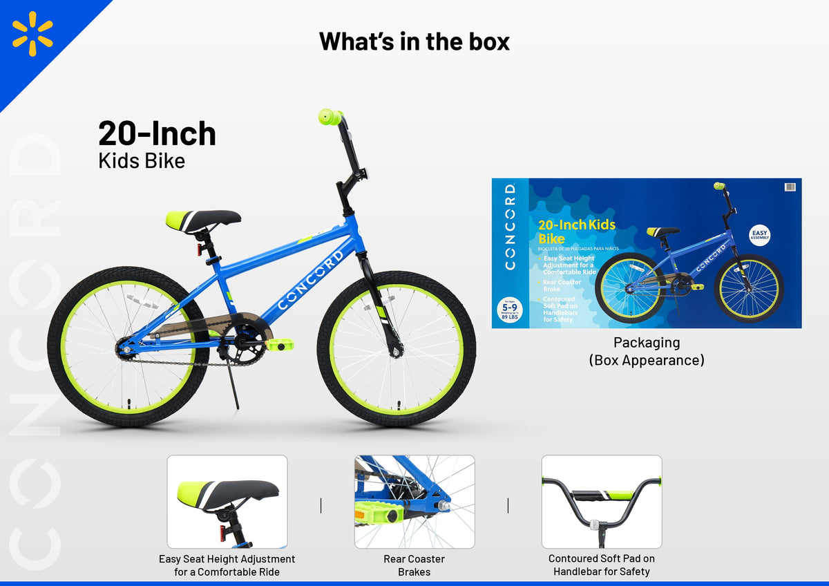 Concord Bikes 20 in Kids' Bike, Blue and Green, Fits Riders 44 in-56 in, Unisex
