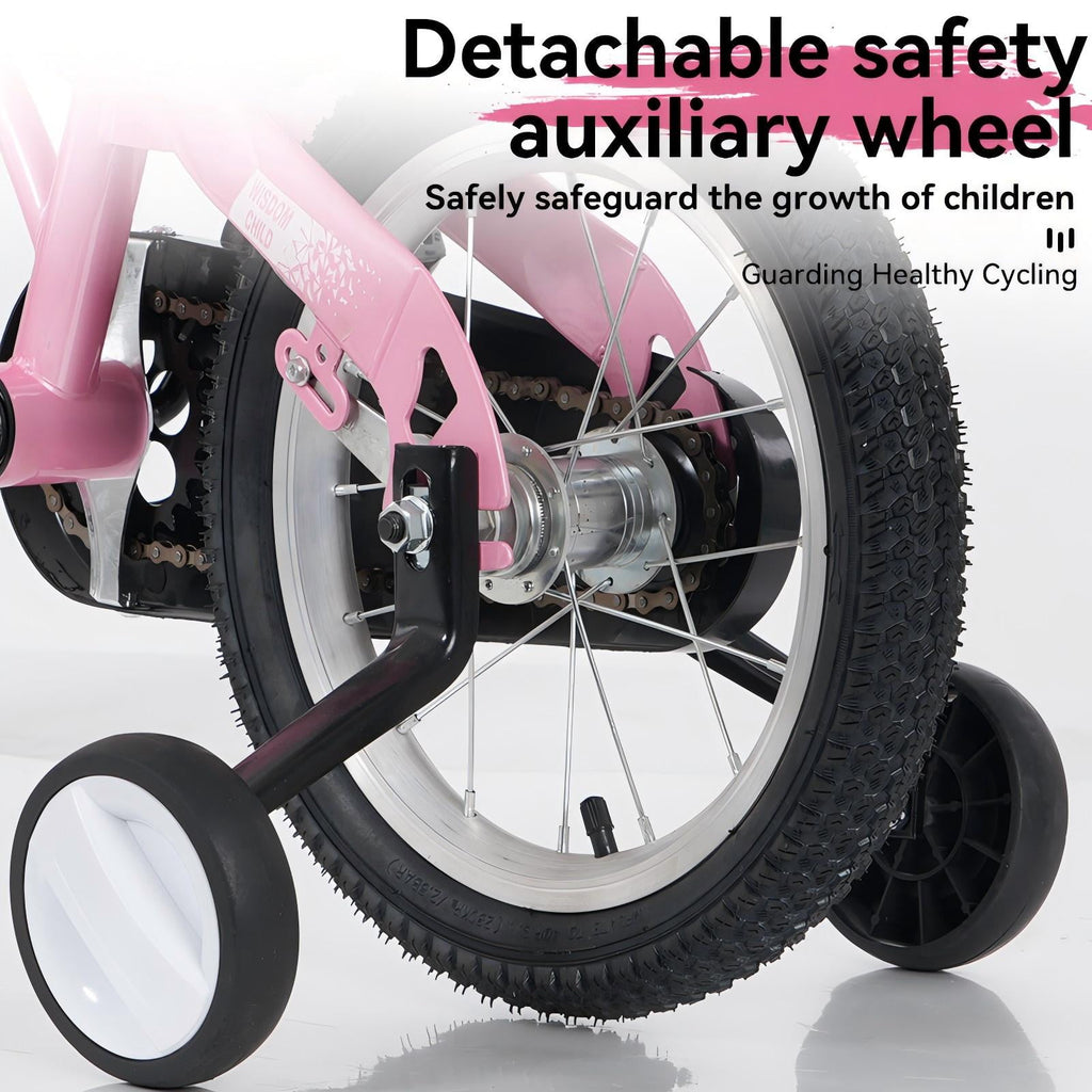 Aukfa 18-Inch Kids Bike for Boys & Girls Ages 5-10,Balance Bikewith Training Wheels, Coaster Brake & Front V-Brake,Pink
