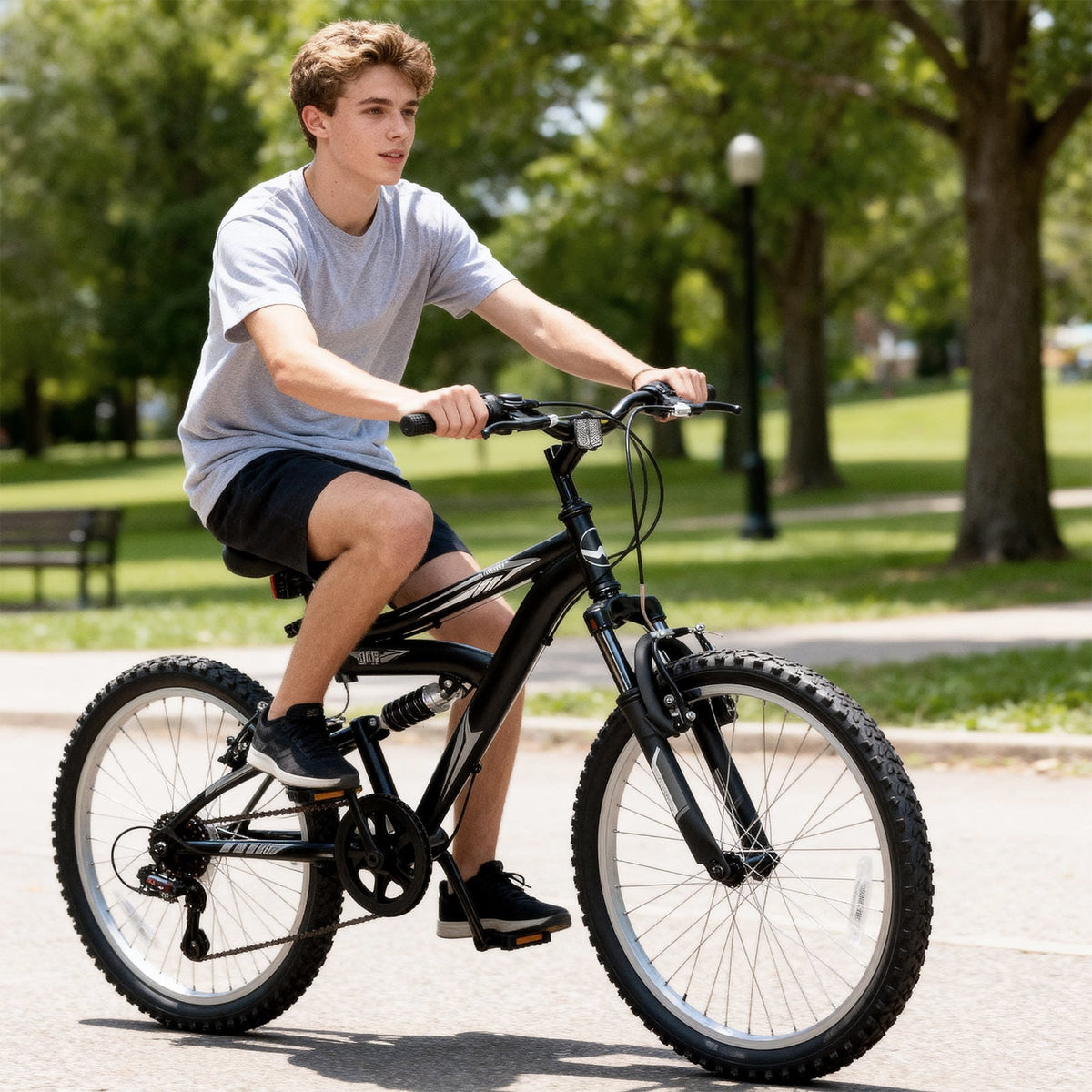 Hykolity 20 Inch Kids Mountain Bike Boys Girls Youth Bicycle For Ages 6-12 Children Bikes Dual Full Suspension Front And Rear V-Brakes 6 Speeds Drivetrain, Black