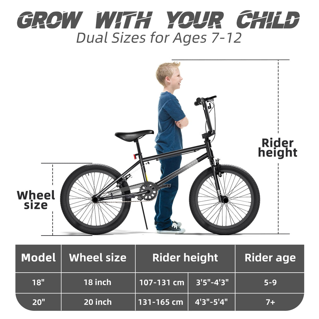 Korimefa 18 inch BMX Bikes, Kids Bicycles for Boys Ages 5-9, Child, Tween & Teen, Front Aluminum Alloy U-Brake, Rear R-Brake, Hand Brake Levers & Front and Rear Pegs, White