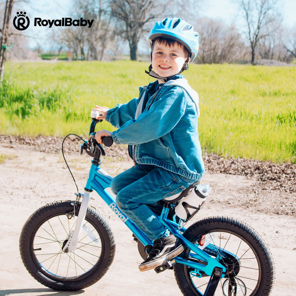 Royalbaby Boys Girls Kids Bike 14 In BMX Freestyle Blue 2 Hand Brakes Bicycles with Training Wheels Child Bicycle