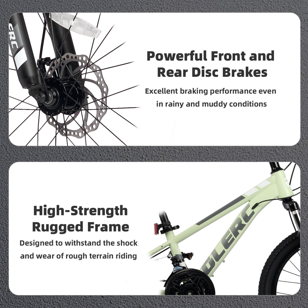 Glerc Skyline 24 Inch Kids Mountain Bike for Boys Girls 10 11 12 13 14 Years Old, 21-Speed Kid Bicycle with Front Suspension & Dual Disc Brakes & Rugged Frame, Black
