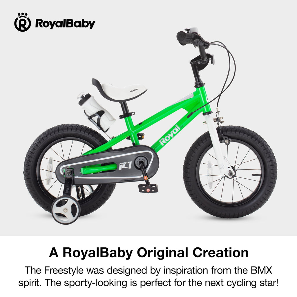 Royalbaby Boys Girls Kids Bike 14 In BMX Freestyle Blue 2 Hand Brakes Bicycles with Training Wheels Child Bicycle