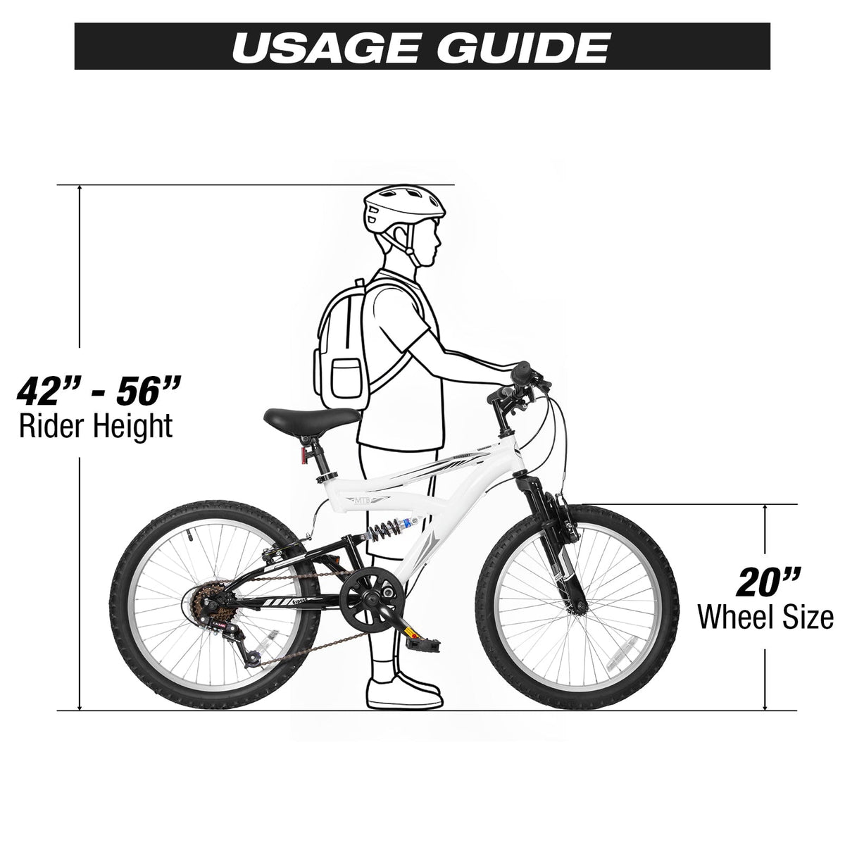 Hykolity 20 Inch Kids Mountain Bike Boys Girls Youth Bicycle For Ages 6-12 Children Bikes Dual Full Suspension Front And Rear V-Brakes 6 Speeds Drivetrain, Black