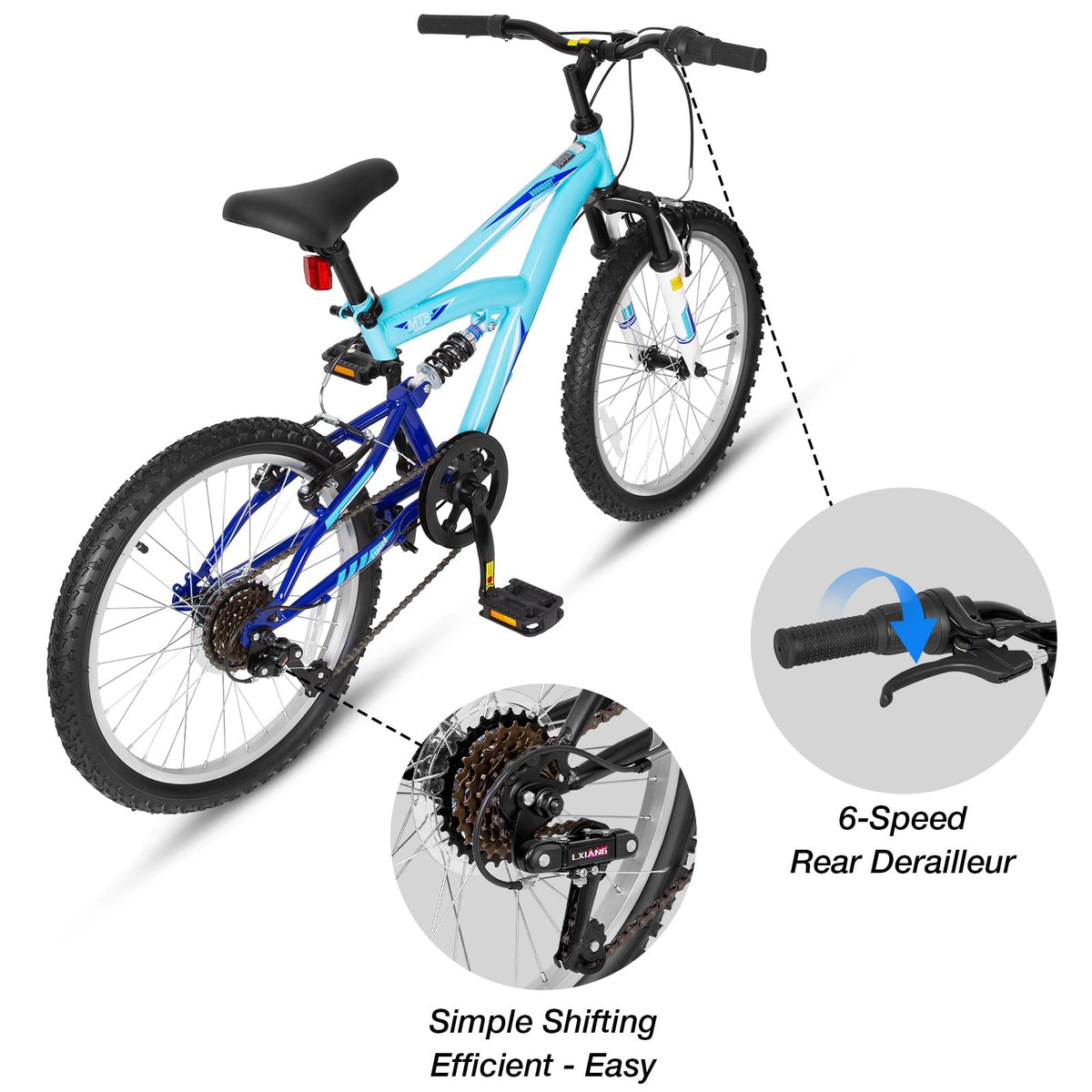 Hykolity 20 Inch Kids Mountain Bike Boys Girls Youth Bicycle For Ages 6-12 Children Bikes Dual Full Suspension Front And Rear V-Brakes 6 Speeds Drivetrain, Black