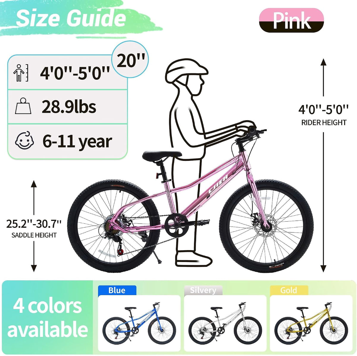 Akaber Kids Bike for Girls 6-11, 20 Inch Mountain Bike for Kids with High Carbon Steel, Dual Disc Brakes and Kickstand