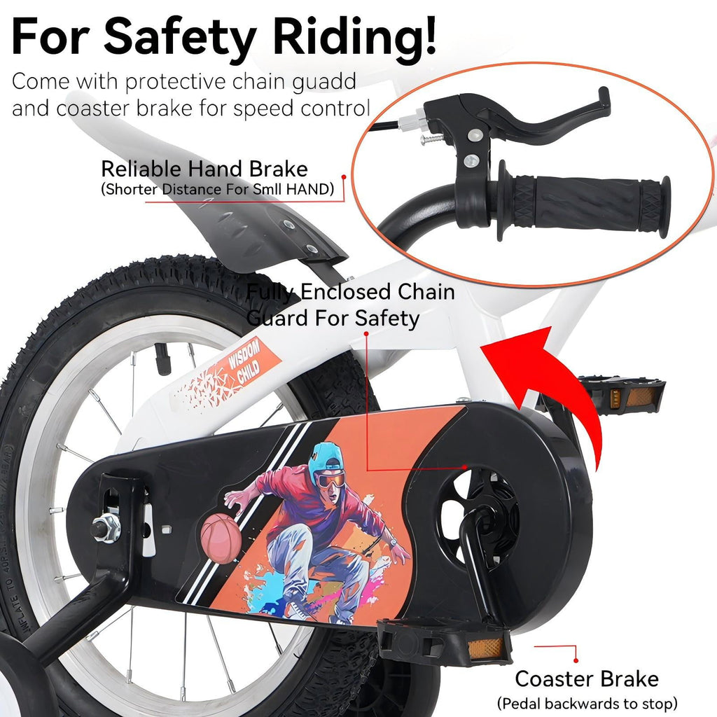 Aukfa 18-Inch Kids Bike for Boys & Girls Ages 5-10,Balance Bikewith Training Wheels, Coaster Brake & Front V-Brake,Pink