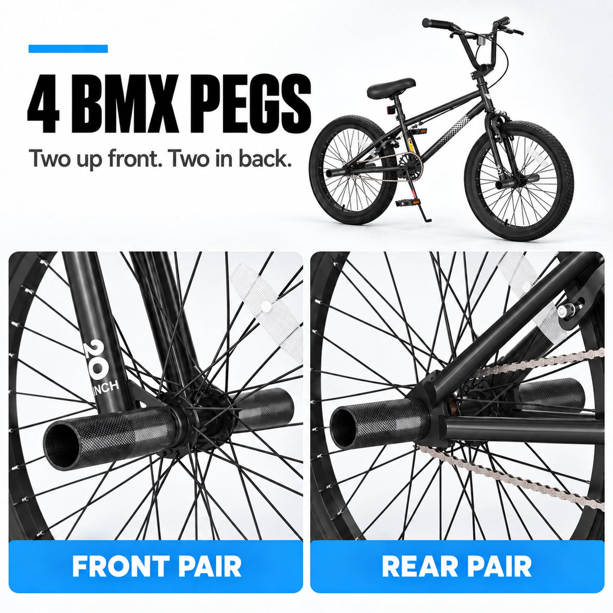 Korimefa 18 inch BMX Bikes, Kids Bicycles for Boys Ages 5-9, Child, Tween & Teen, Front Aluminum Alloy U-Brake, Rear R-Brake, Hand Brake Levers & Front and Rear Pegs, White