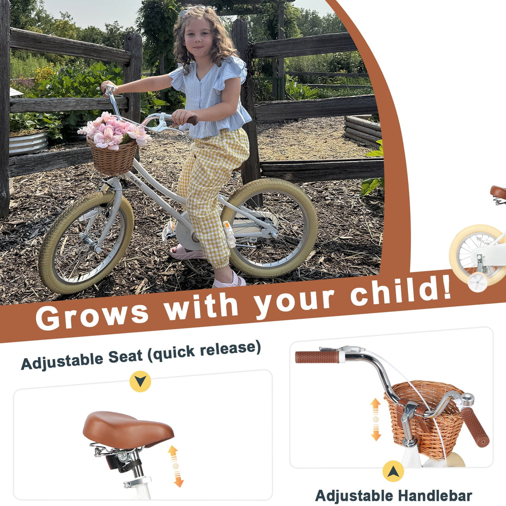 Glerc Little Miss 12 Inch Kids Bike for Girls Ages 2‑4, Retro Bicycle with Training Wheels & Basket, Pink