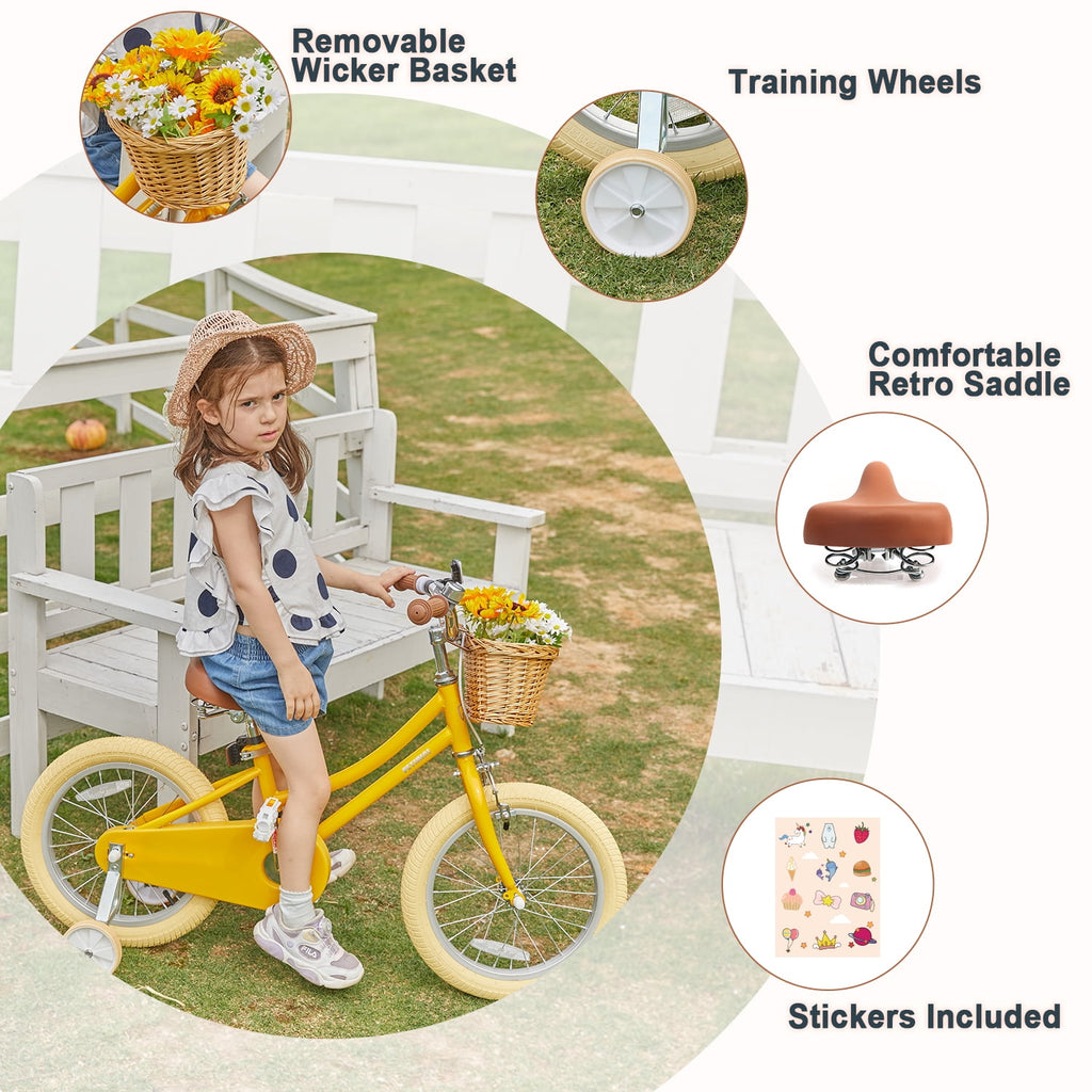 Glerc Little Miss 12 Inch Kids Bike for Girls Ages 2‑4, Retro Bicycle with Training Wheels & Basket, Pink