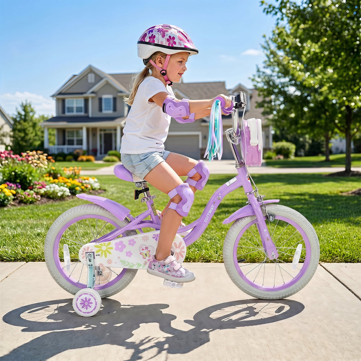 Costway 18 Inches Girls Bike with Front Bag, Children Training Bicycle for 4-8 Years Old Pink