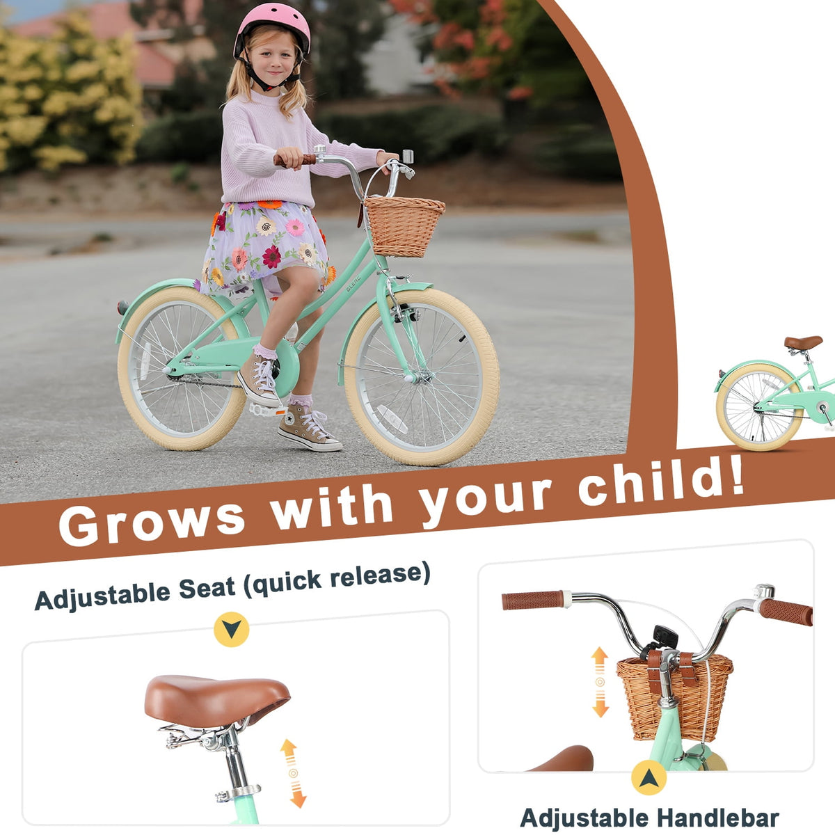 Glerc Little Molly 20 inch Kids Girls Bike for 7-13 Years Old Child,gifts, Mint Green