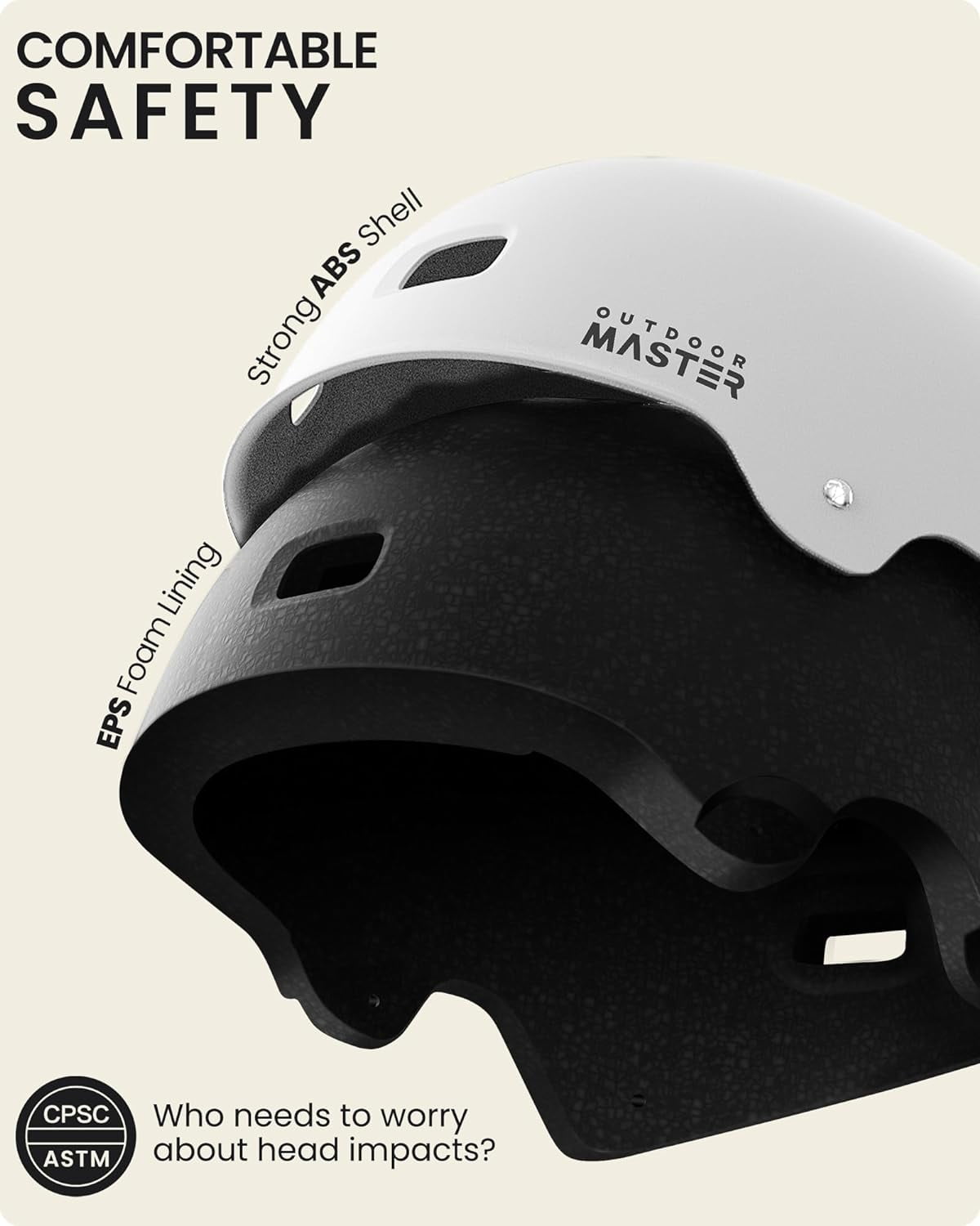 OutdoorMaster Skateboard Cycling Helmet - Two Removable Liners Ventilation Multi-Sport Scooter Roller Skate Inline Skating Rollerblading for Kids, Youth & Adults