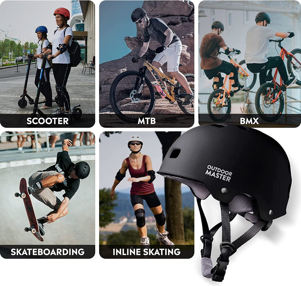 OutdoorMaster Skateboard Cycling Helmet - Two Removable Liners Ventilation Multi-Sport Scooter Roller Skate Inline Skating Rollerblading for Kids, Youth & Adults