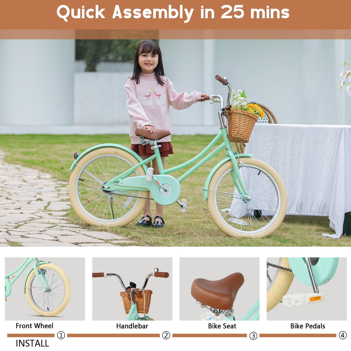 Glerc Little Molly 20 inch Kids Girls Bike for 7-13 Years Old Child,gifts, Mint Green