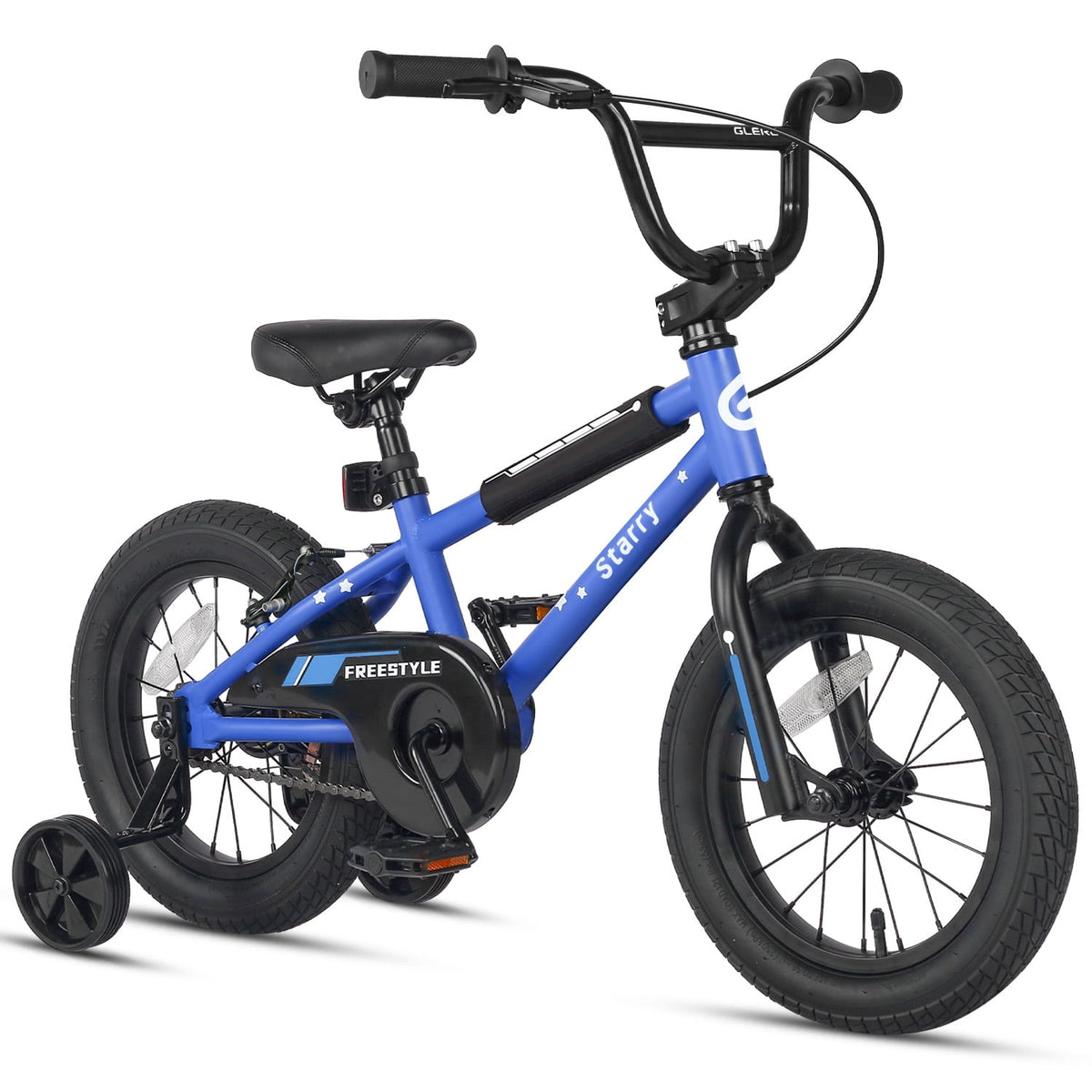 Glerc 14 Inch Little Kids Bike BMX Style Bicycle with Training Wheels Coaster Brake for 3 4 5 Years Old Boys Girls, Blue
