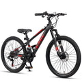 Glerc Skyline 24 Inch Kids Mountain Bike for Boys Girls 10 11 12 13 14 Years Old, 21-Speed Kid Bicycle with Front Suspension & Dual Disc Brakes & Rugged Frame, Black